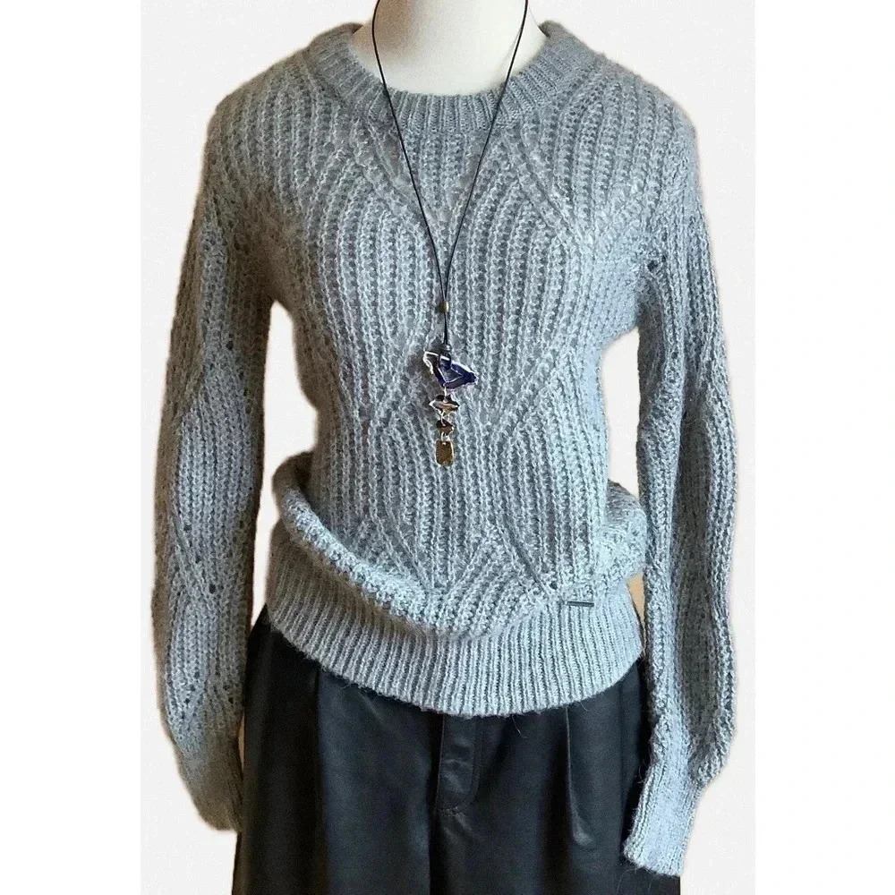 Abercrombie NWT Grey Wool Alpaca Cable Knit Crewneck Sweater Size S